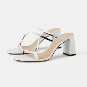 Zara white leather heeled mules sandals Size 8.5/39